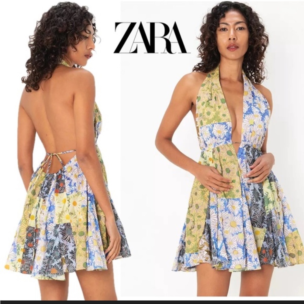 Zara Multicolor Floral Halter Dress